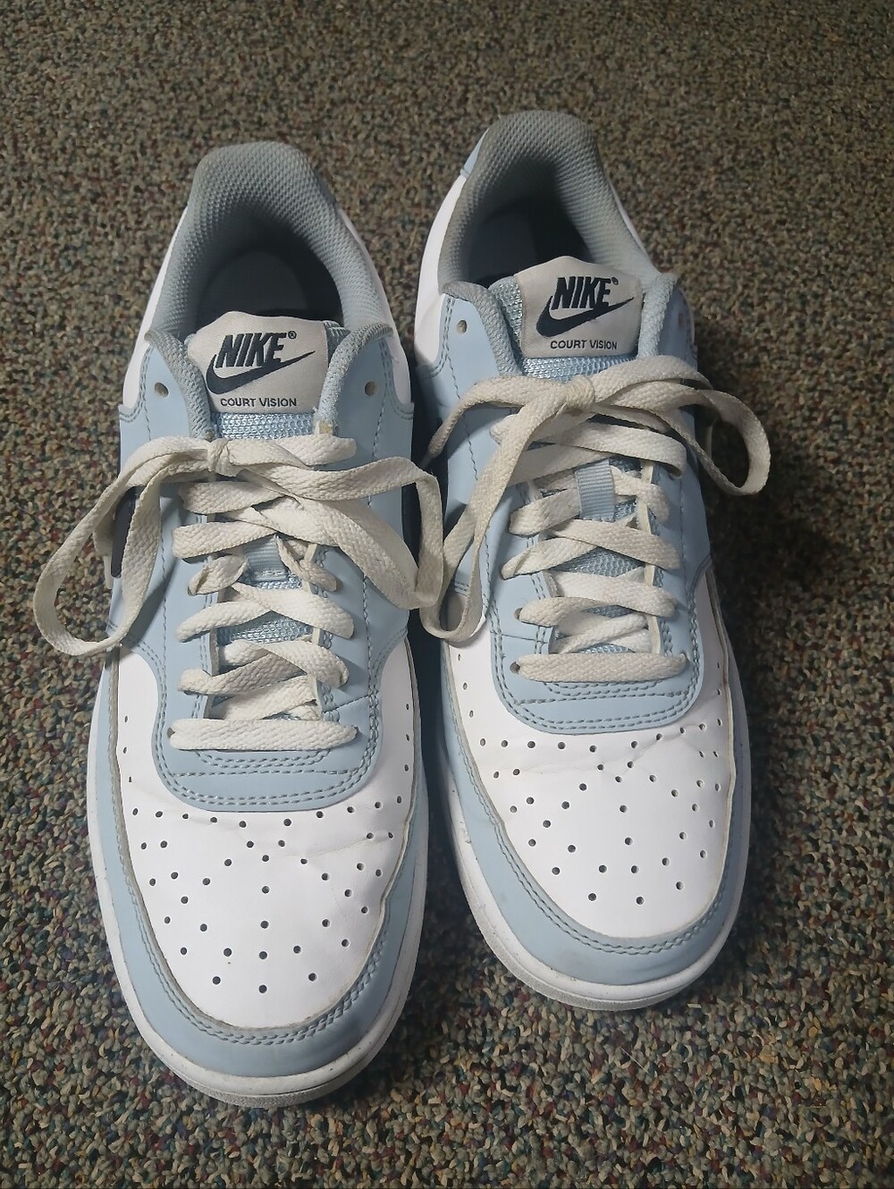 Nike White and Light Blue Court Vision Sneakers